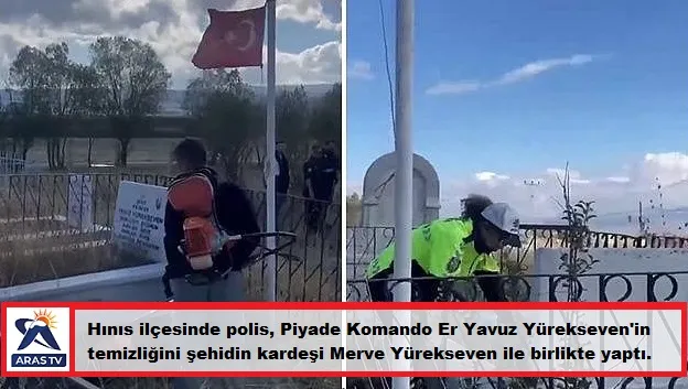 Şehidin kabrinin temizliğini ve bakımını el birliğiyle yaptılar