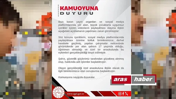 Ağrı  ayakta! Anaokulundaki uygunsuz görüntülere soruşturma